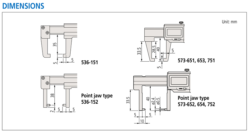 ban ve chi tiet Thuoc cap Mitutoyo series 573, 536_neck